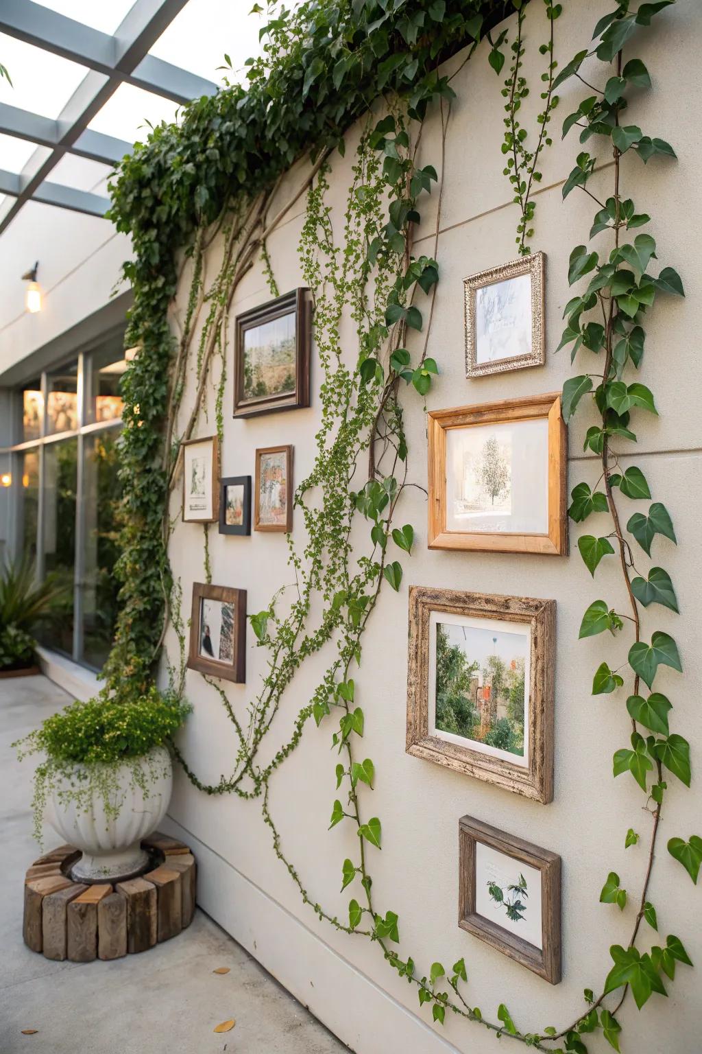 Design a living art display using vines.