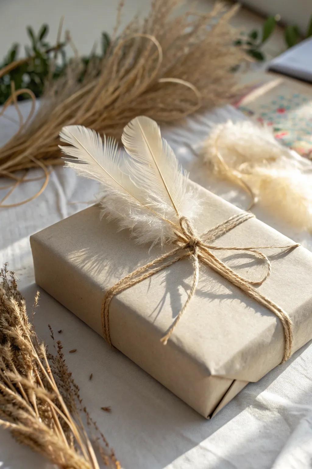 Add a hint of boho beauty to your gifts with this feathered wrapping idea!
