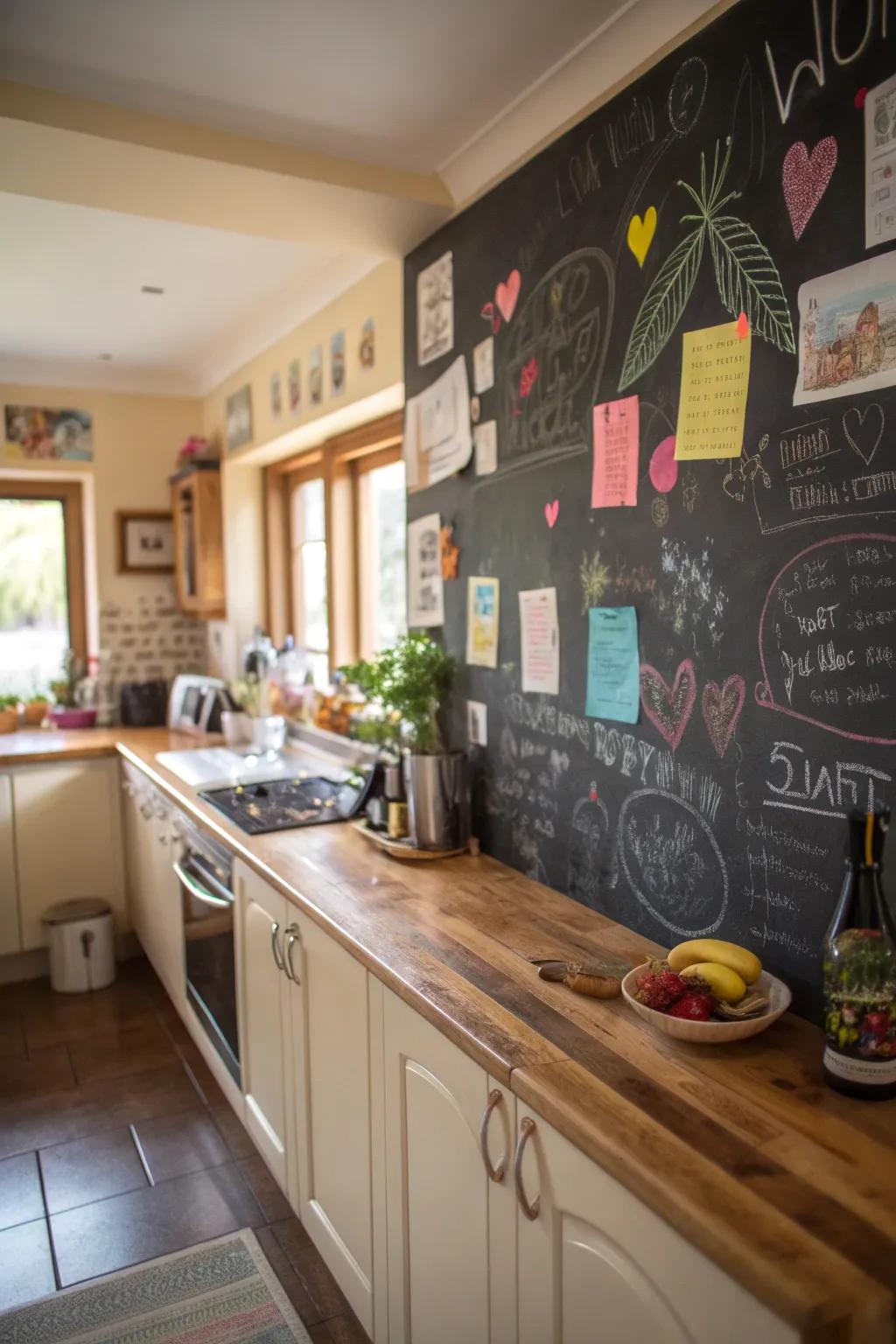 Interactive chalkboard walls blend fun and function.