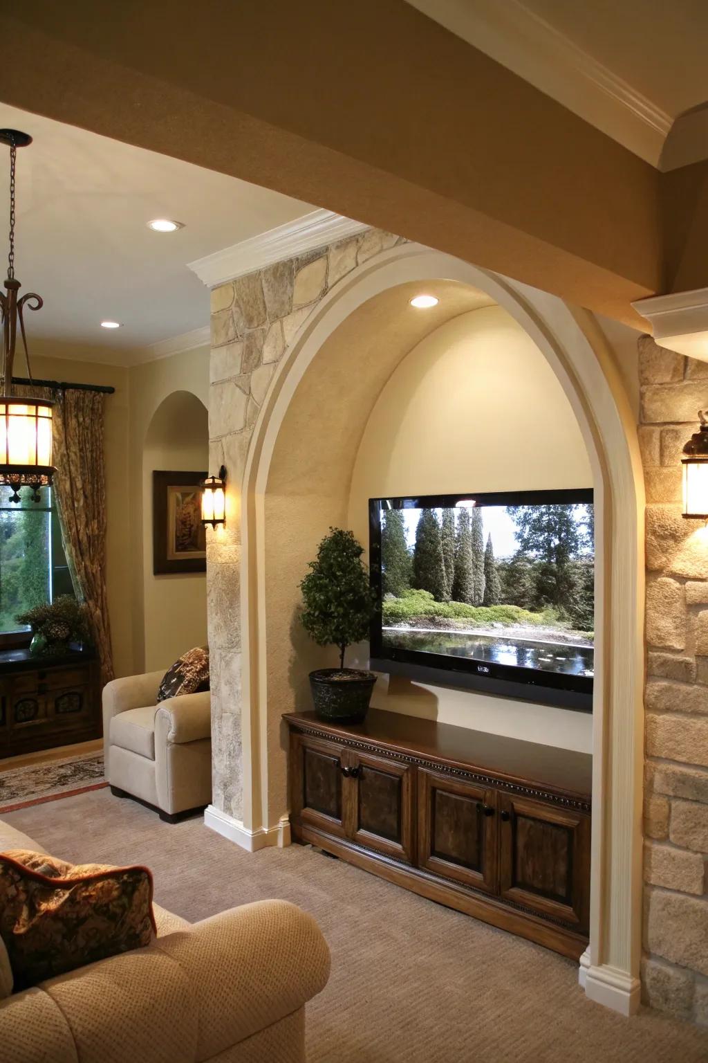 Utilizing structural features can seamlessly integrate your TV.
