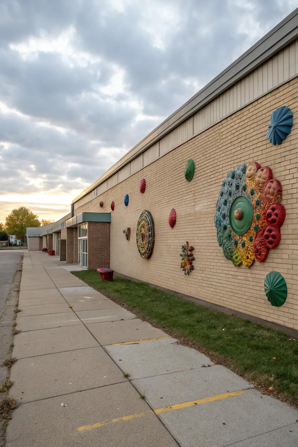 Artistic wall structures crafting an art piece on a school wall