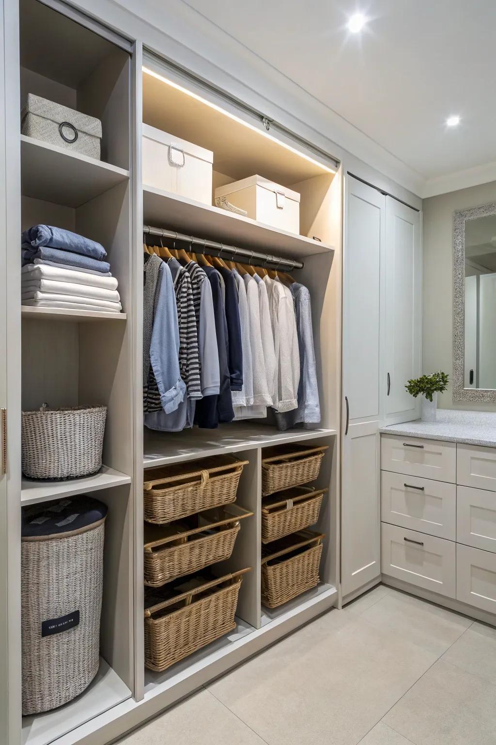 Hidden laundry solutions keep your closet tidy and organized.