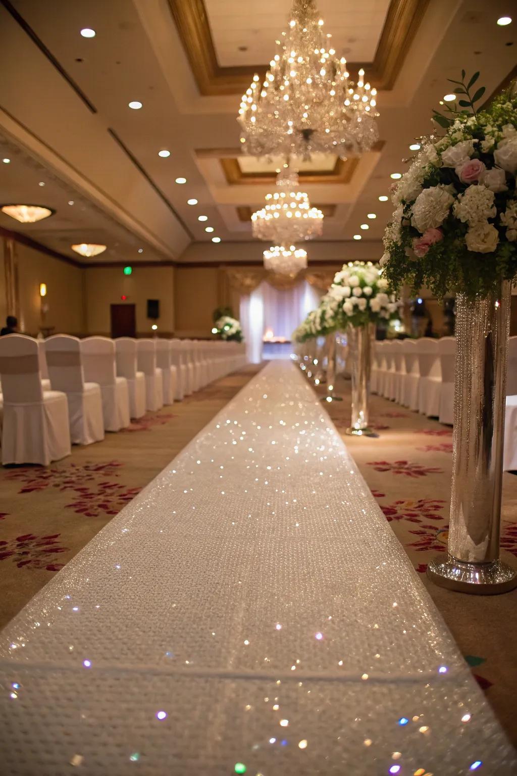 A sparkling crystal beaded path covering brings glamour and elegance.