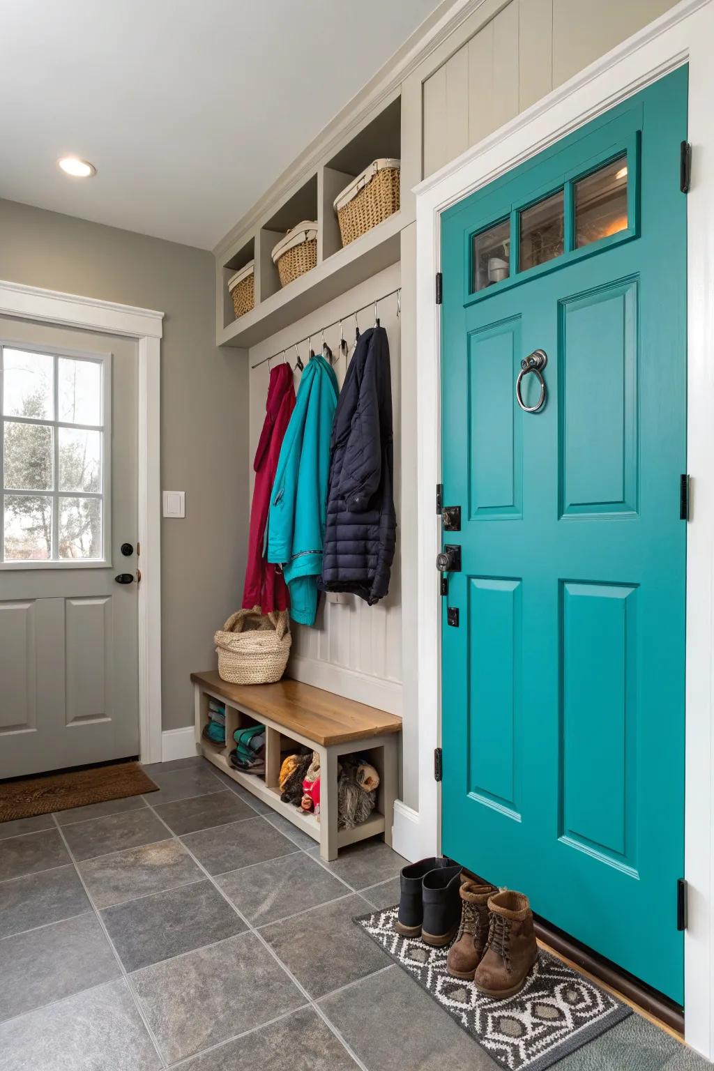 Cerulean doors add a fun and fresh energy.