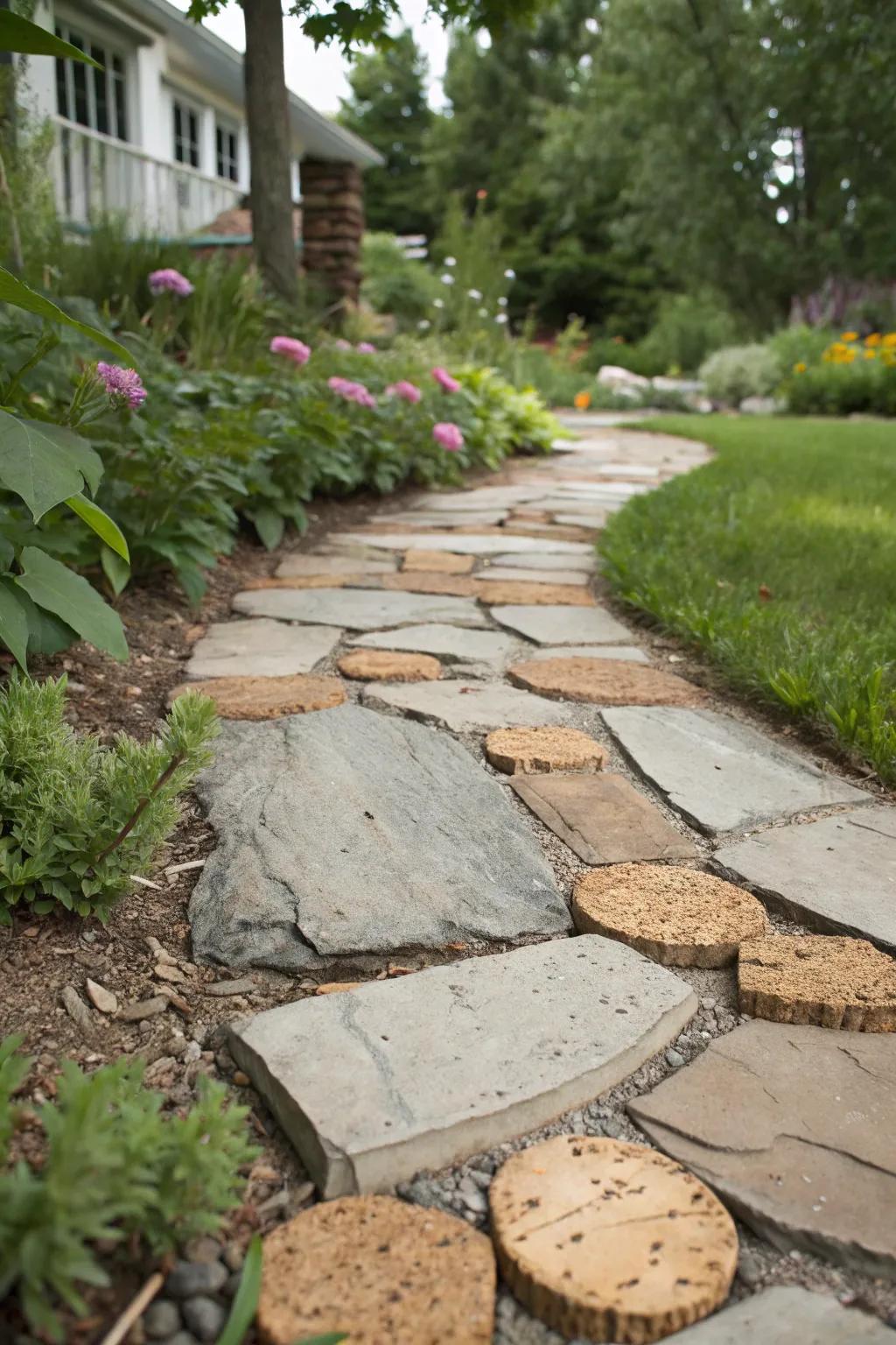 Cork provides a soft, eco-friendly option for paver paths.