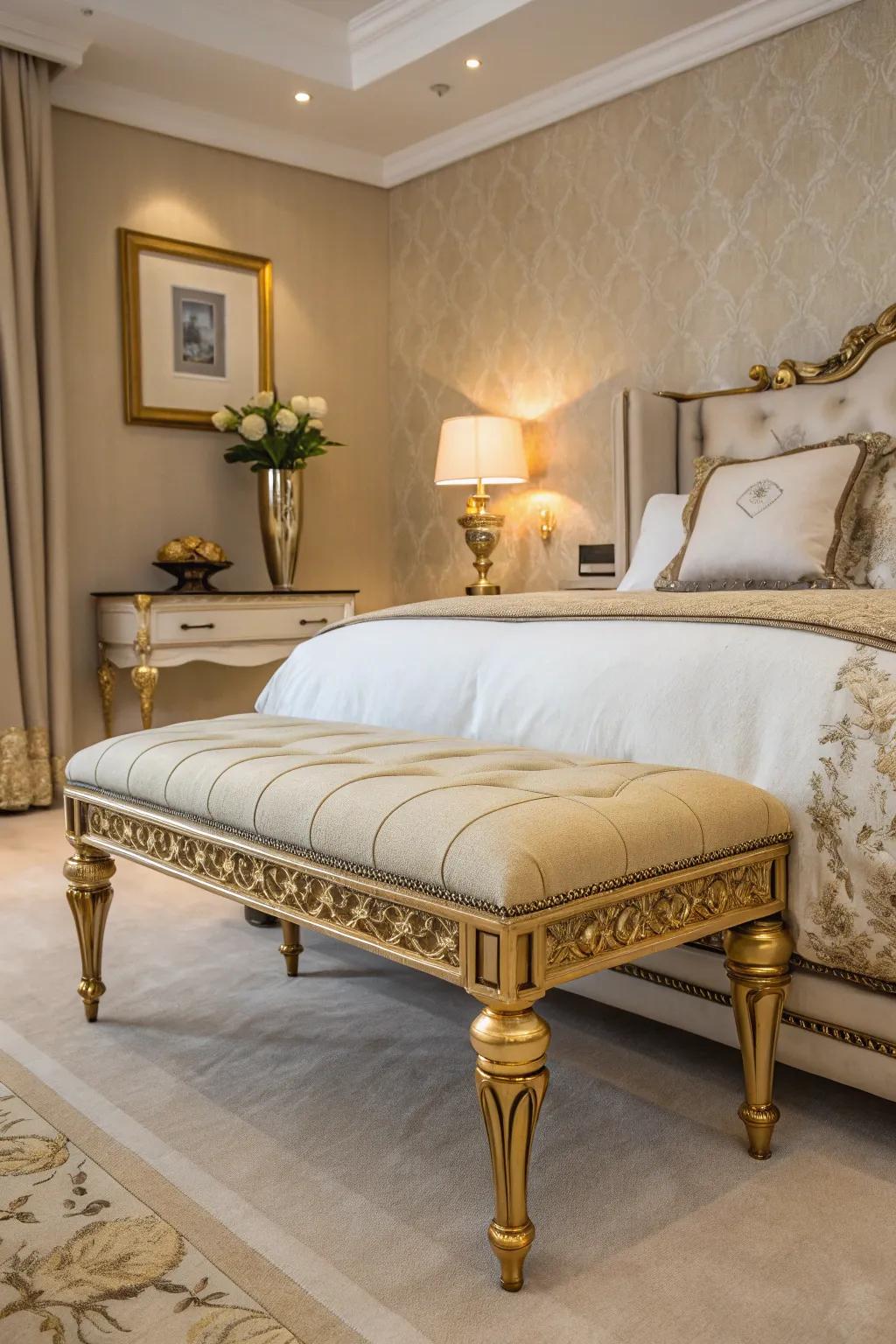 Benches with gold feature aesthetic design.