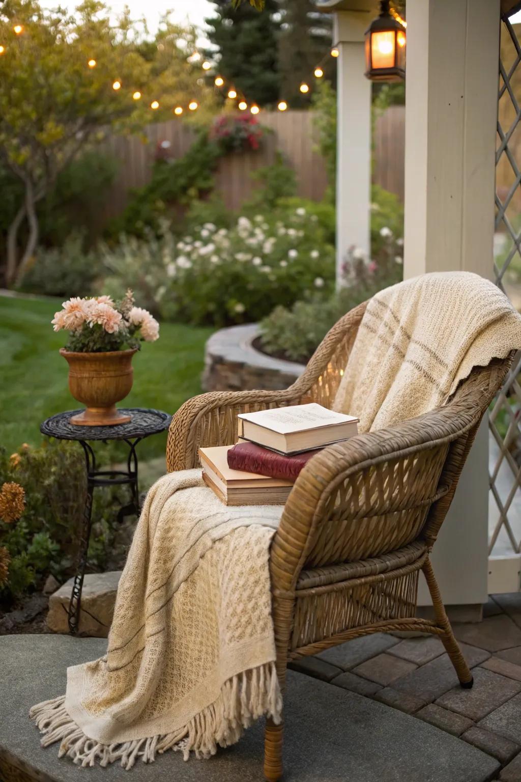 Creating a serene reading space with rattan charm.
