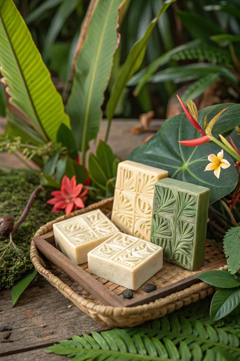 Jungle-themed cleanser bars offer a luxurious and functional present.