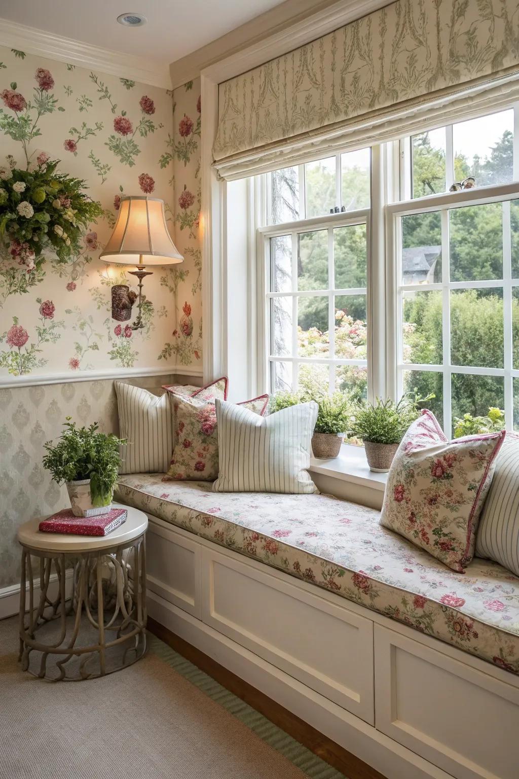 Pattern cohesion adds style and unity to your window seating area.