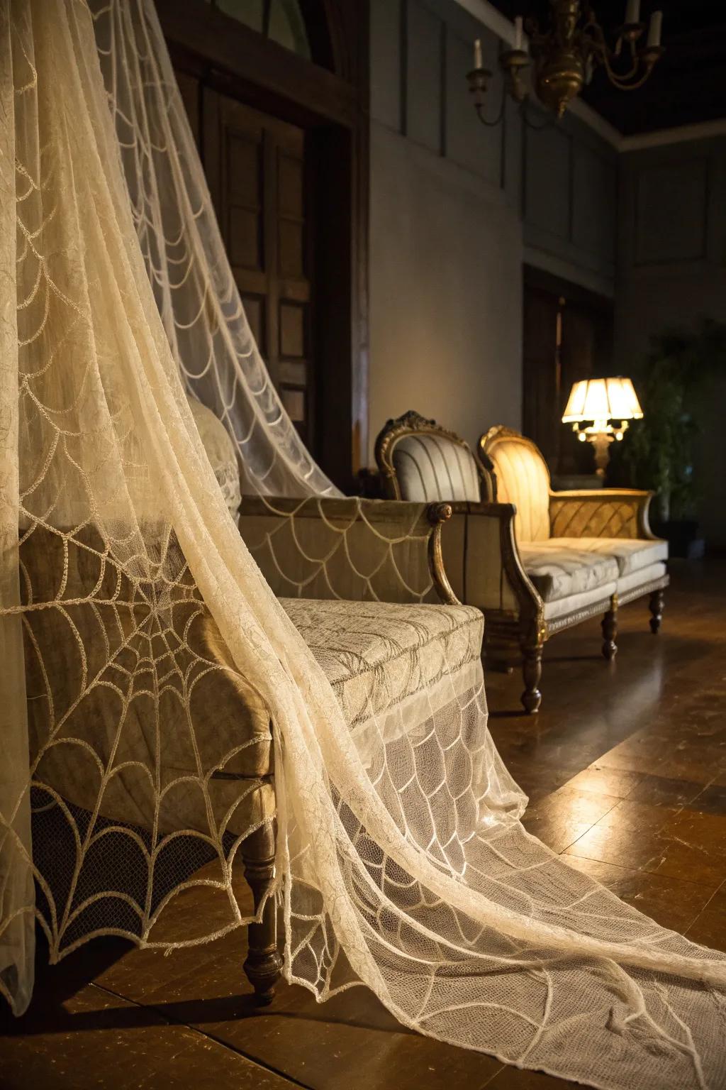 Cobweb textures inject an aged, spooky appearance.