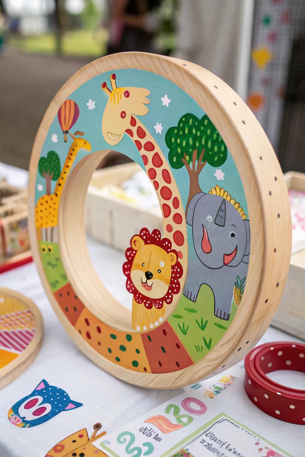 Let your creativity soar with whimsical animal wood circle art.