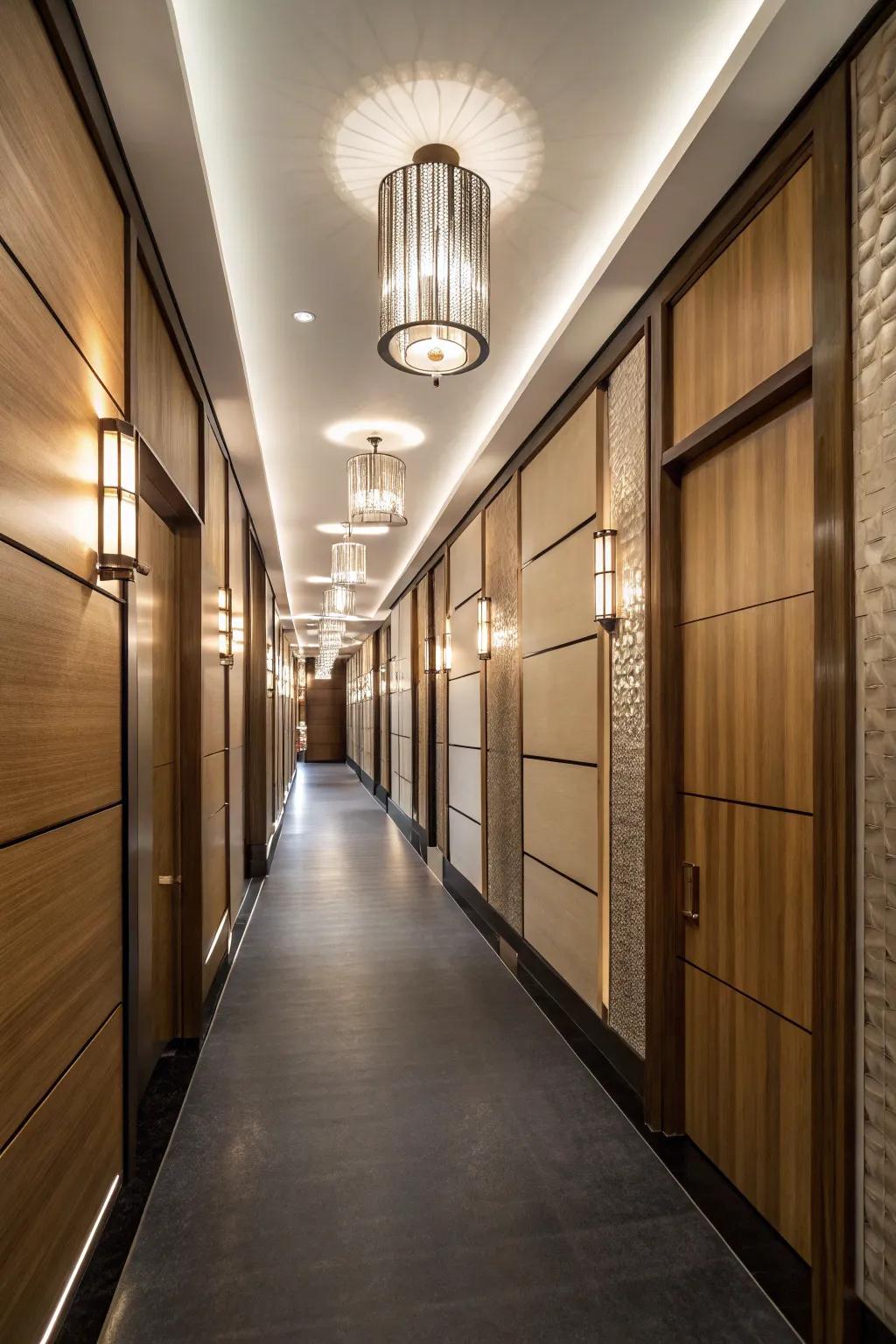 Floating timber coverings add depth and dimension.