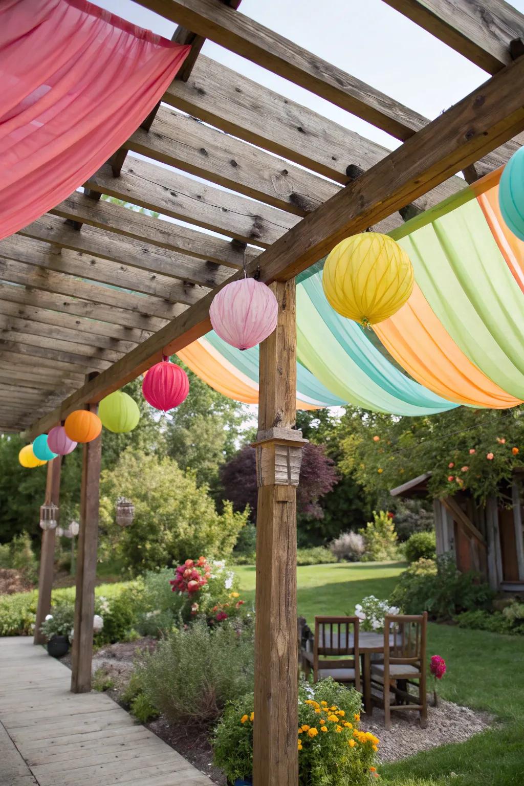 A spirited fabric awning crafting a quirky patio shelter.