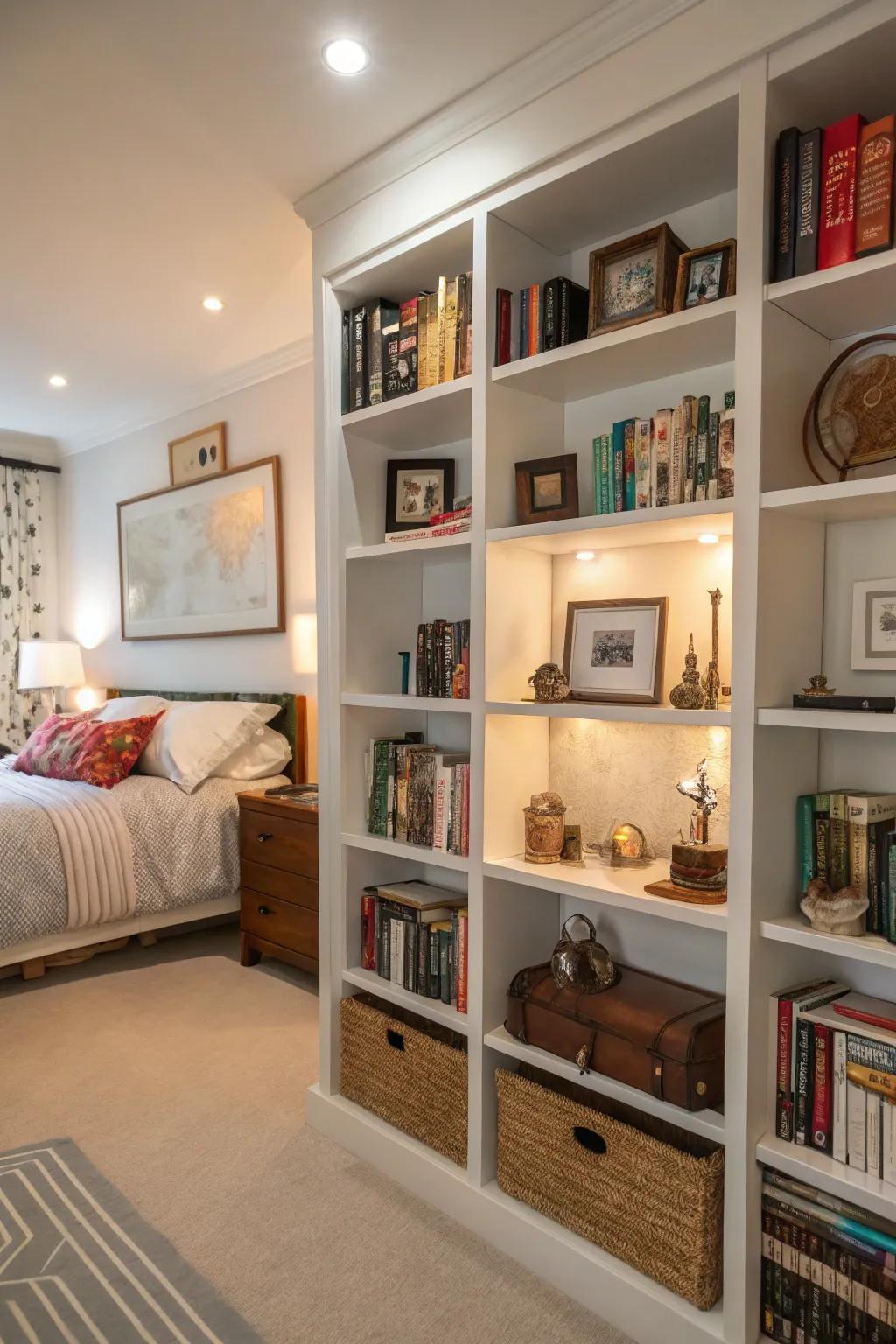 Stylish shelves combine organization and decor.