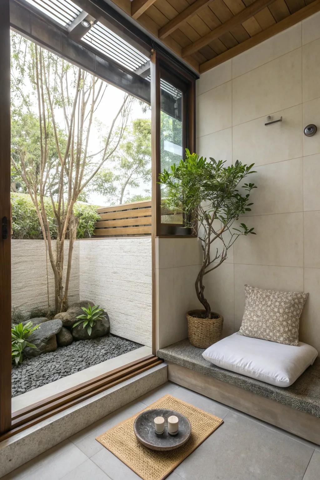 A zen nook provides a personal area for reflection and tranquility.