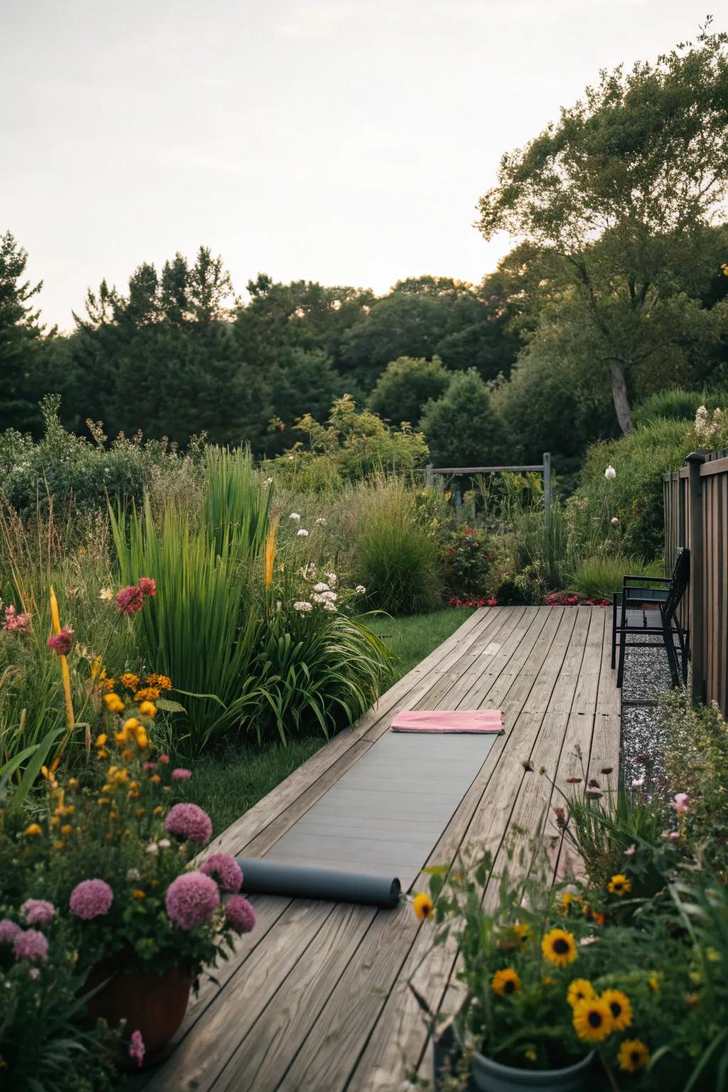 A tranquil yoga deck providing a serene exercise space.