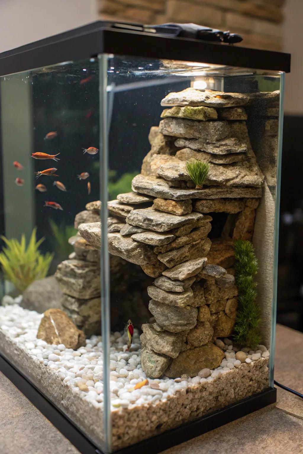 A grotto hideaway offers a cozy retreat for your fish.