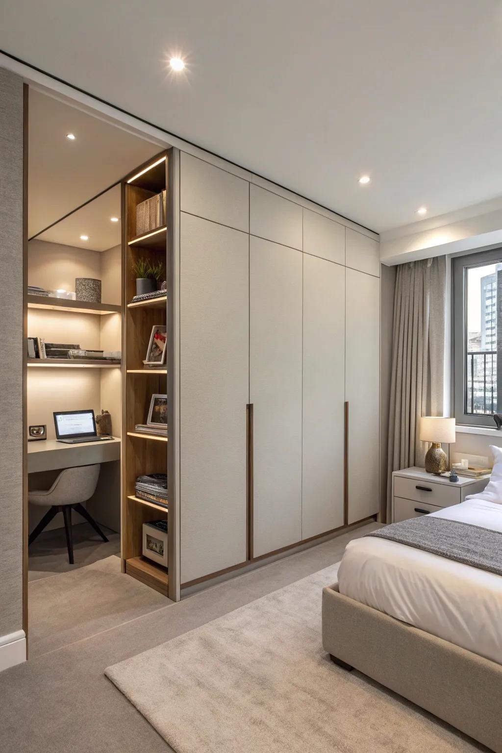 Wall space keeps your room neat.