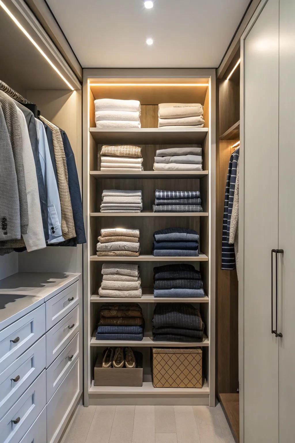 Optimized folding techniques enhance shelf neatness.