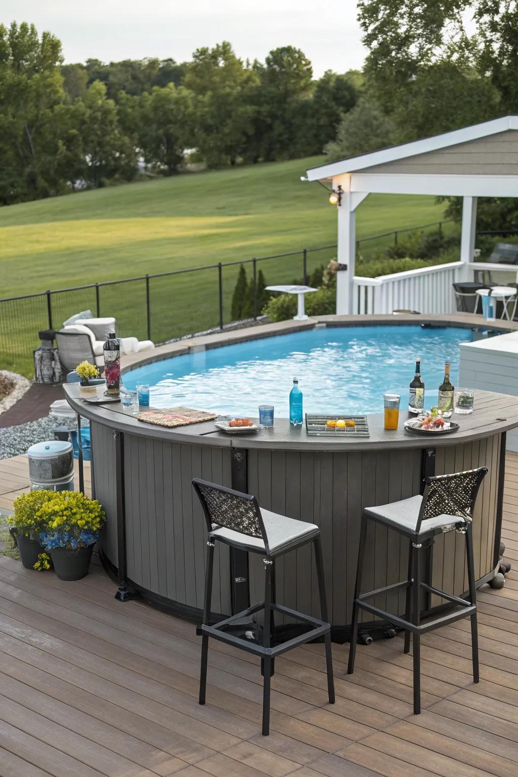 Prefabricated bars offer a quick solution for stylish poolside gatherings.