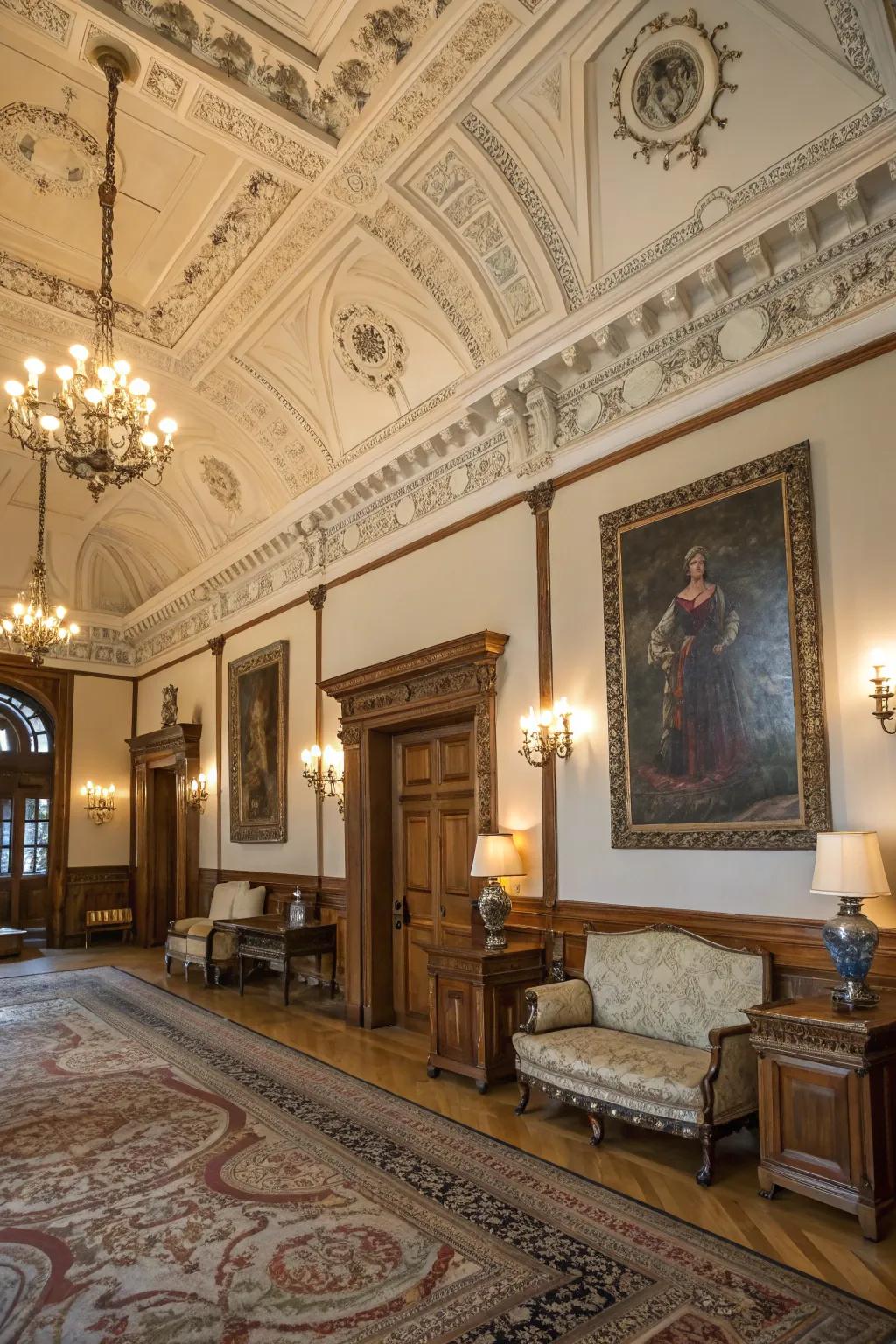 Elaborate detailing introducing luxury and detail to a colonial-style space.