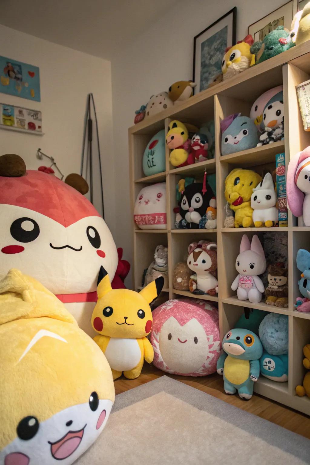 Stuffed figures add a soft and cuddly aspect to your animated room.