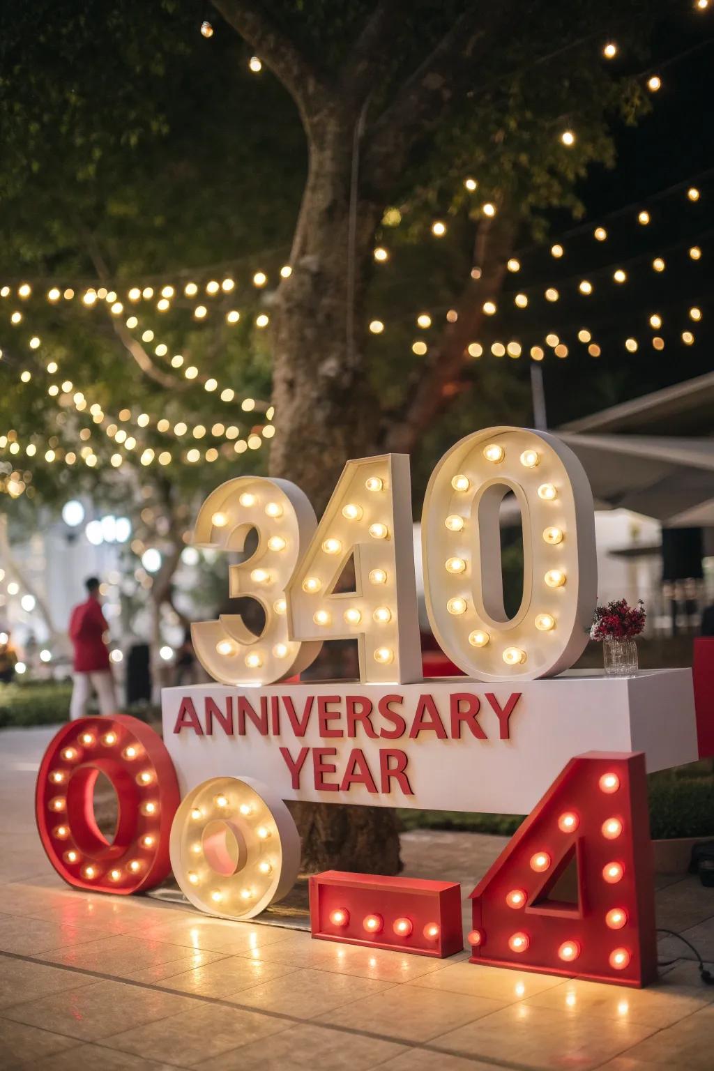 Emphasize the milestone using an anniversary year display.