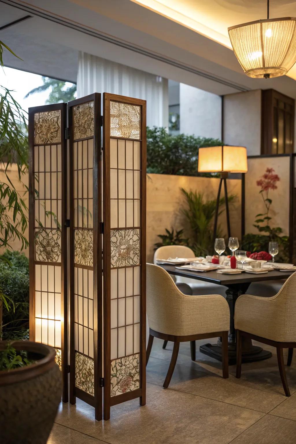 Folding screens offer both separation and style.