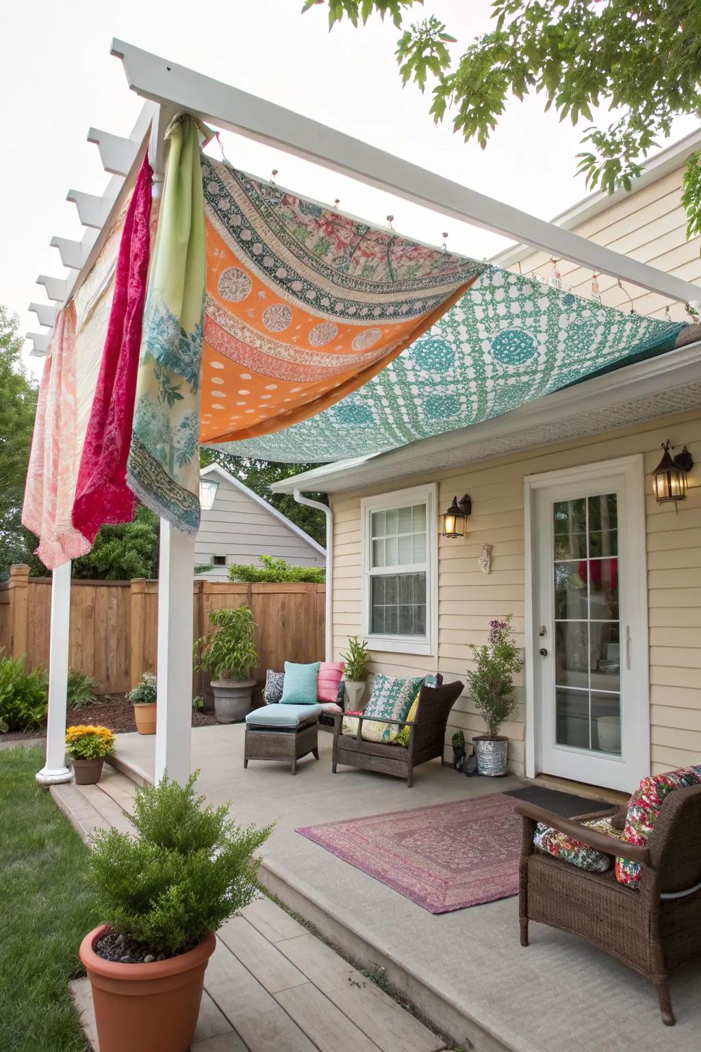 Personalize your space via a DIY textile drapes awning.