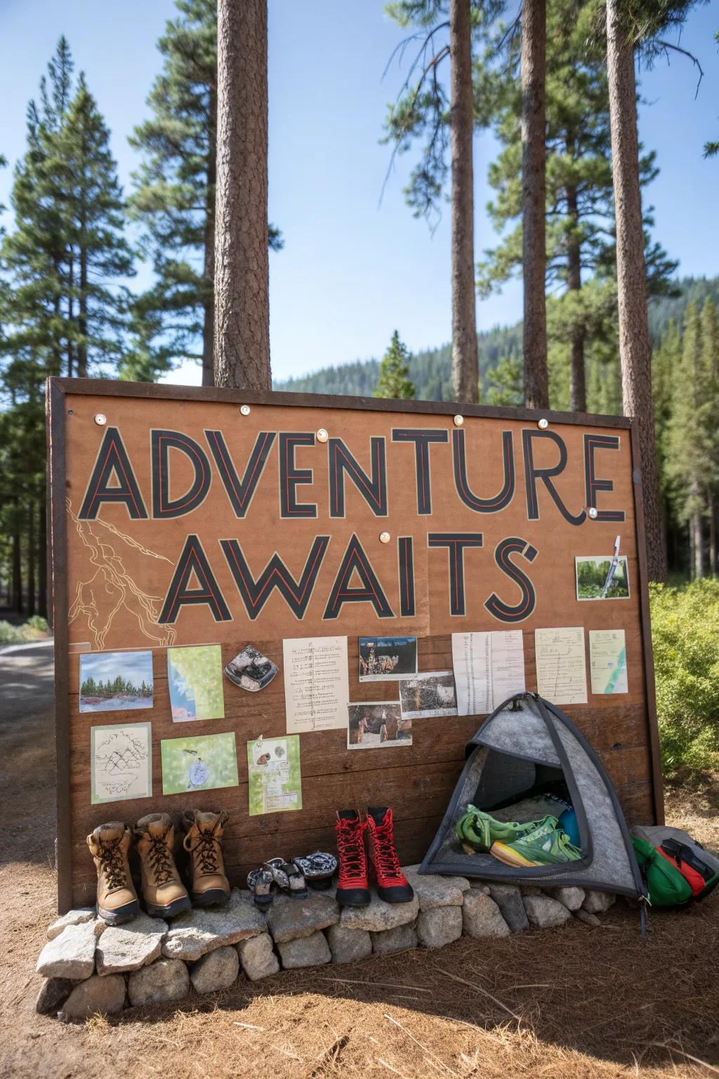 Inspire adventure and discovery with a camping-themed bulletin board.