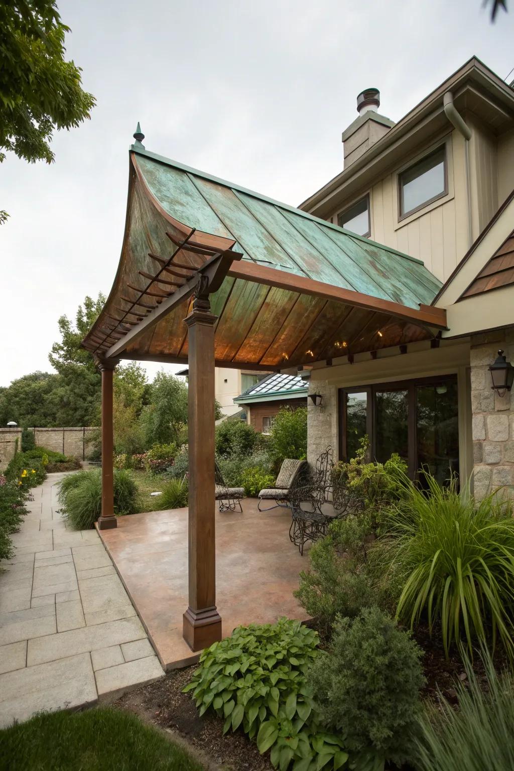 Incorporate timeless elegance with copper awnings.