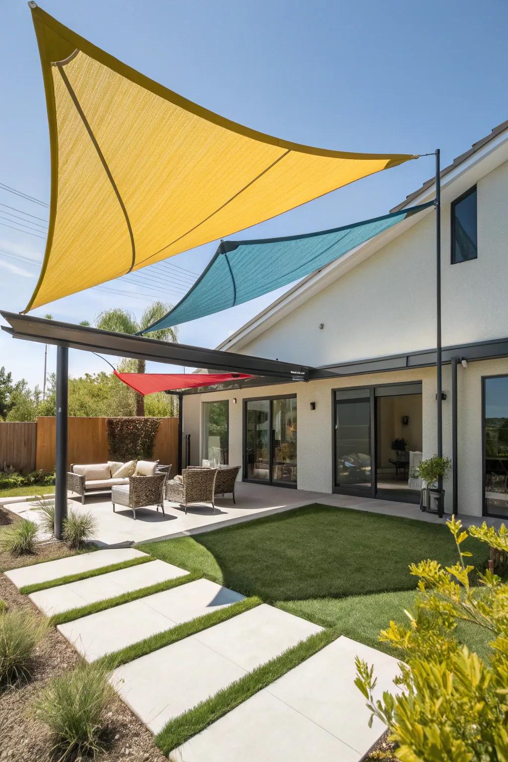 Sun shields provide modern appeal and privacy.