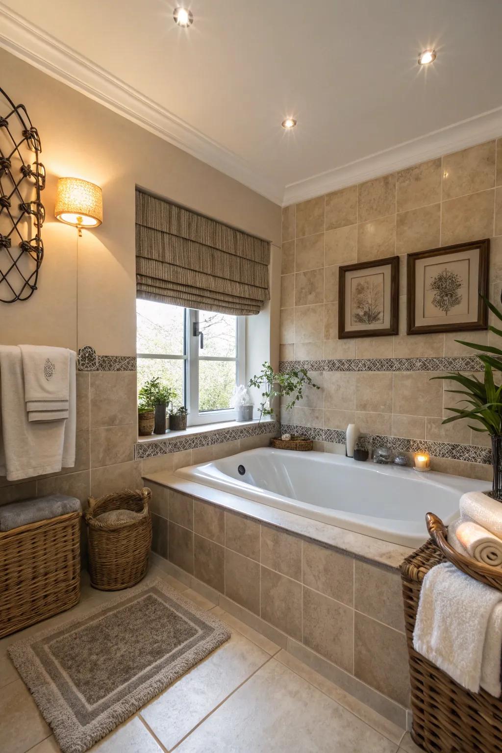 Soothing atmosphere with calming neutral tiling