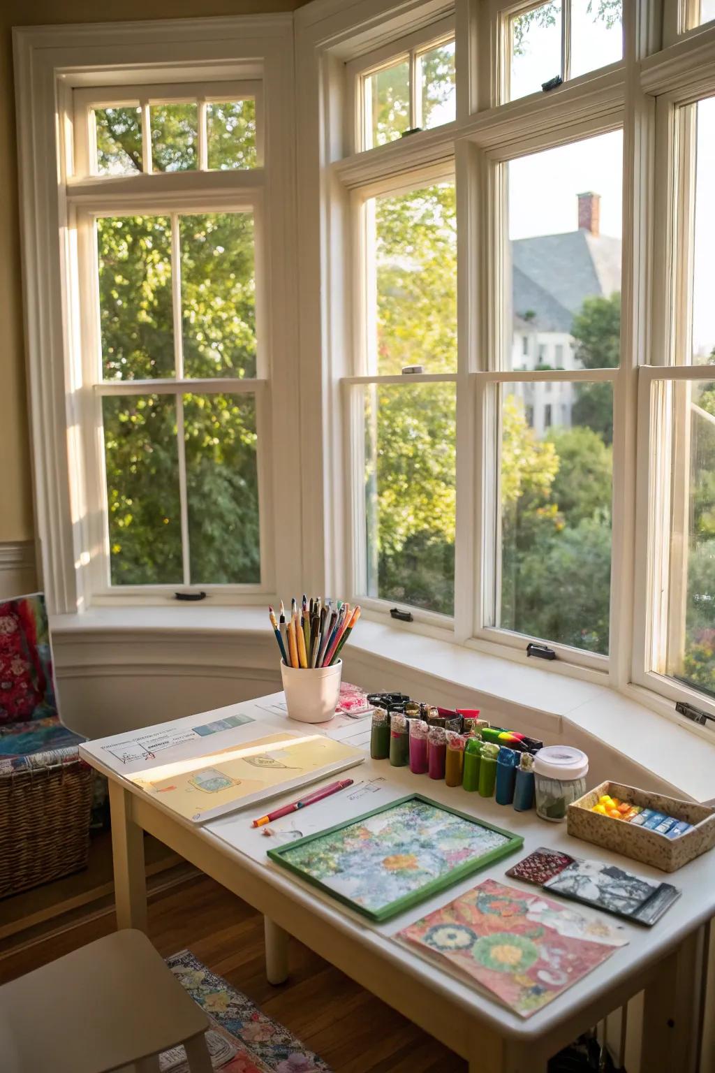 Permit your imagination to thrive inside a bay window crafting spot.