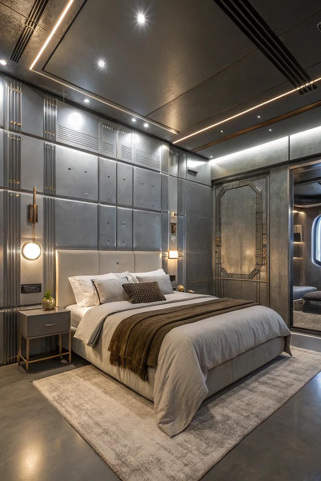 Metallic panels bring a sleek and modern glamour.