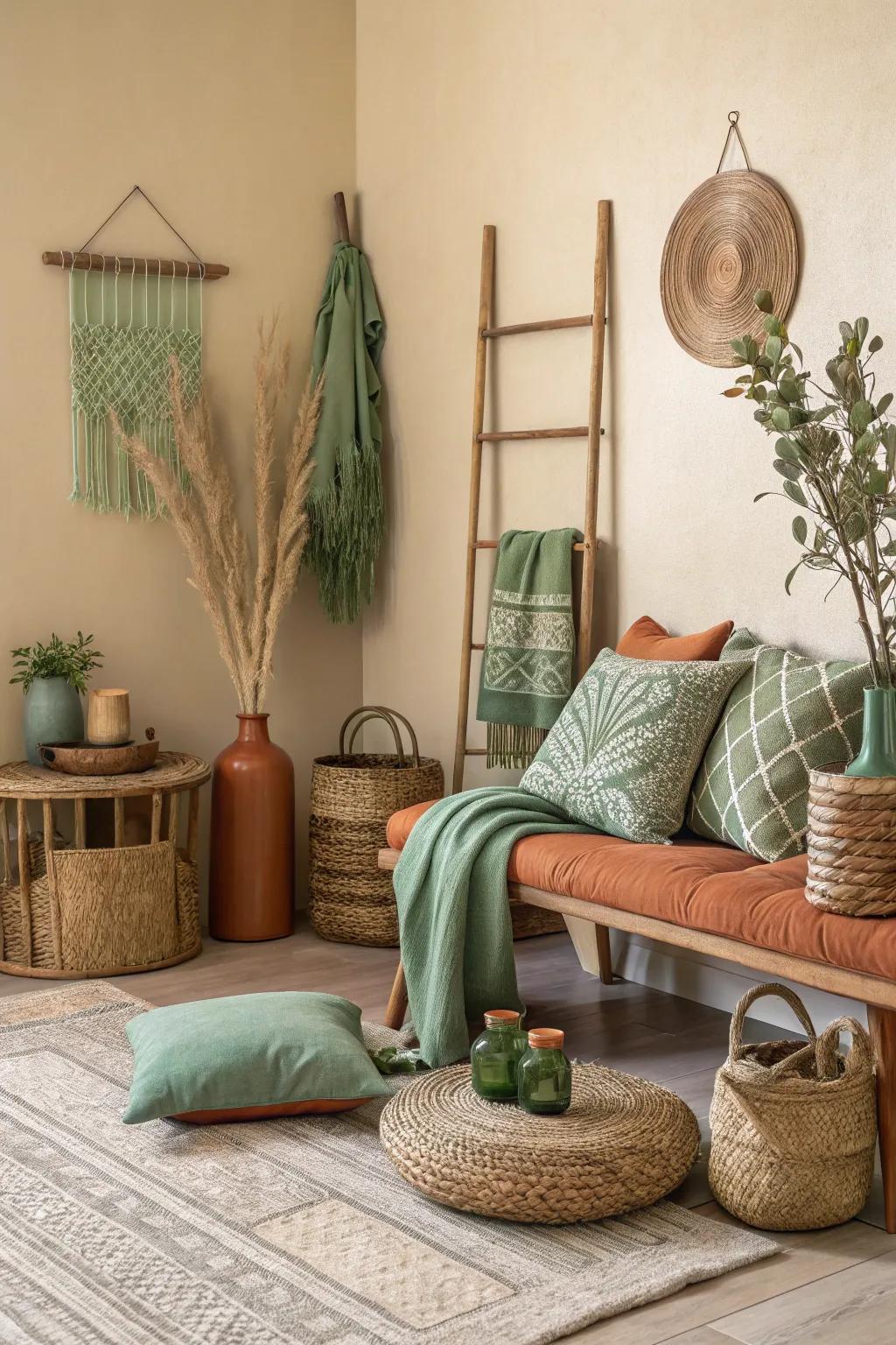 This inviting beige room features a harmonious blend of earthy tones.