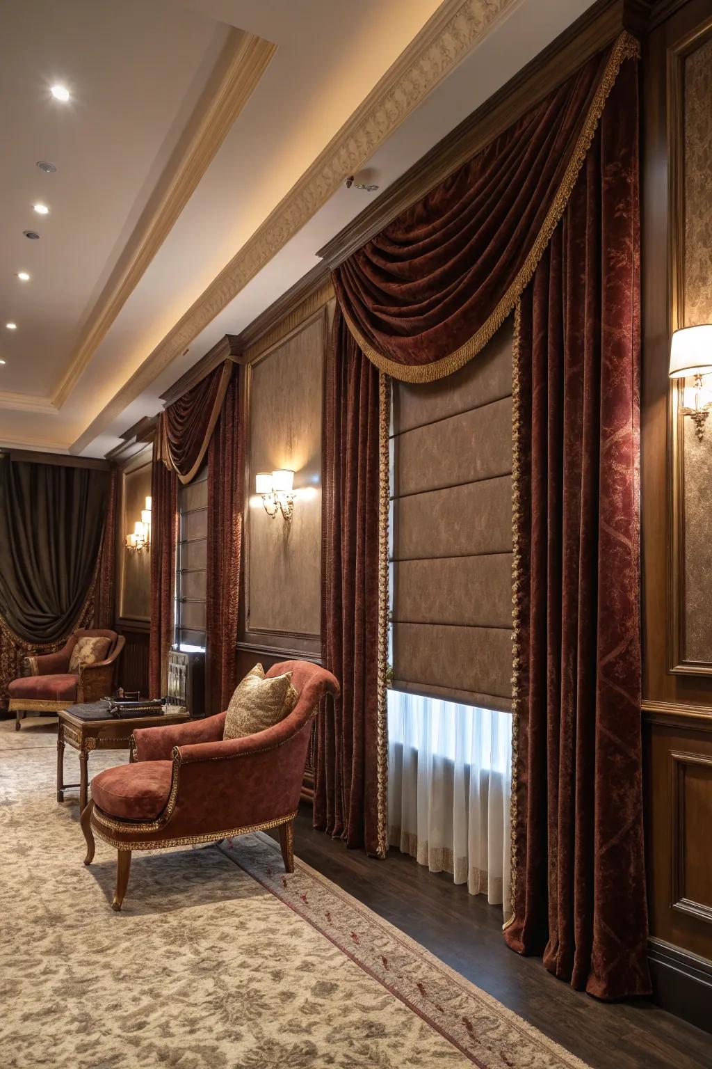 Velvet blinds add luxury and elegance.