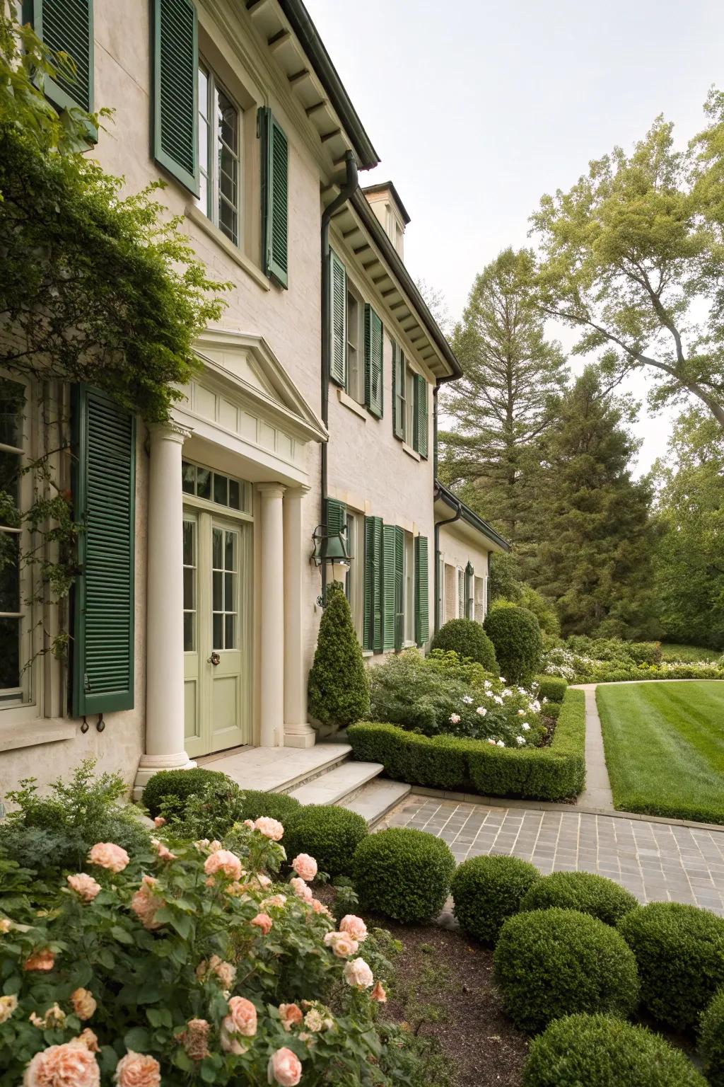 Woodland green and cream blend elegance with nature.