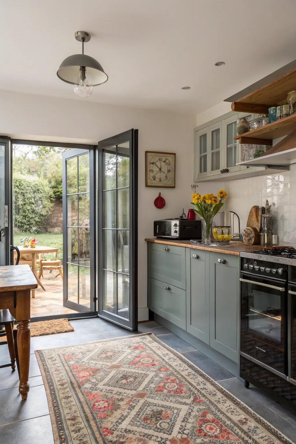 Mix modern folding doors with vintage elements for a unique style.