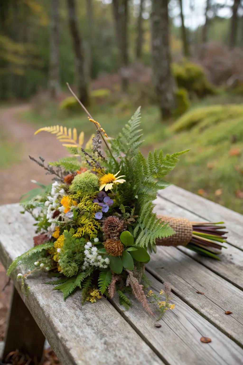 Woodland bouquet bringing the forest inside.
