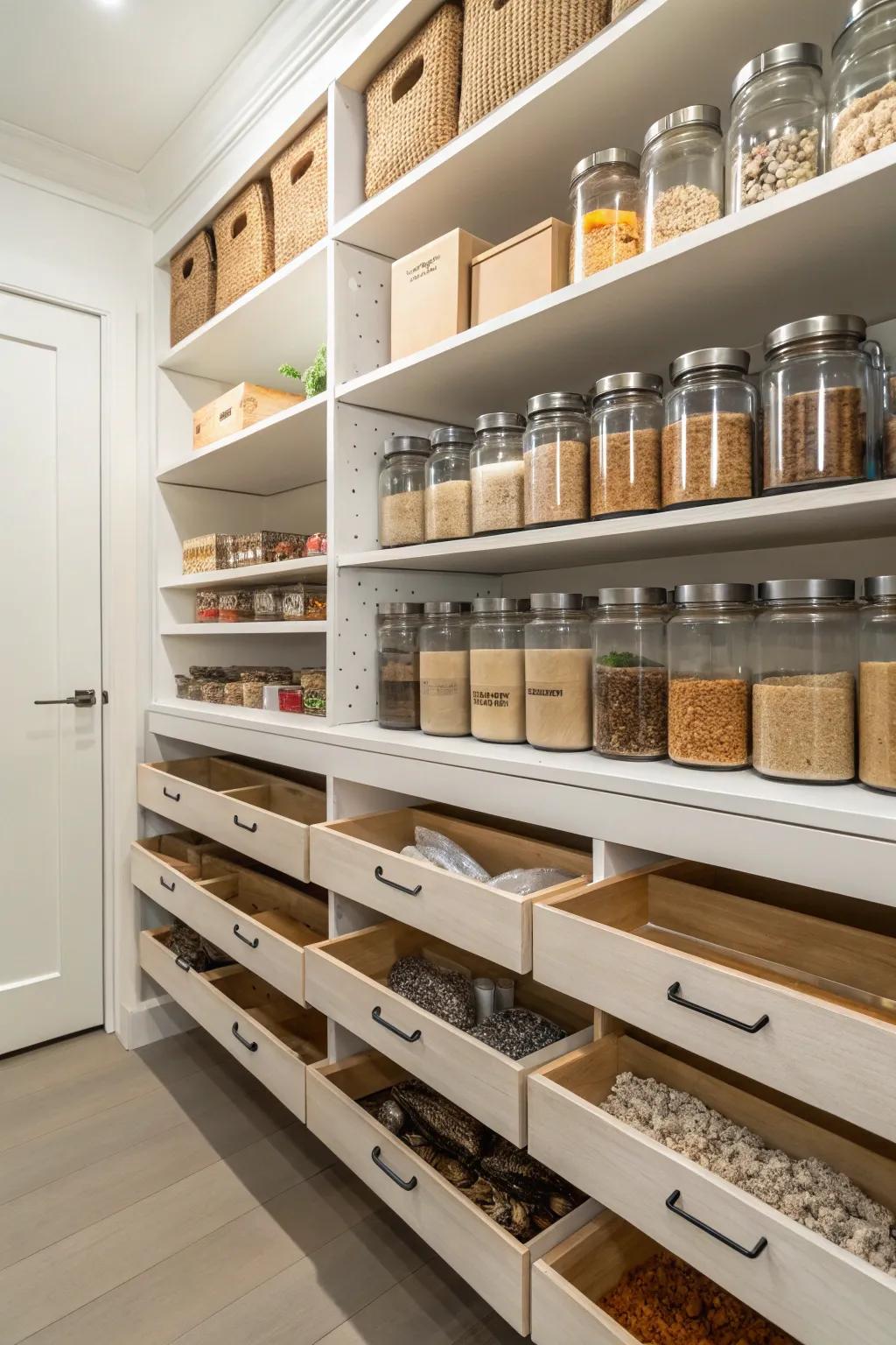 Pull-out shelves make accessing deep pantries effortless.