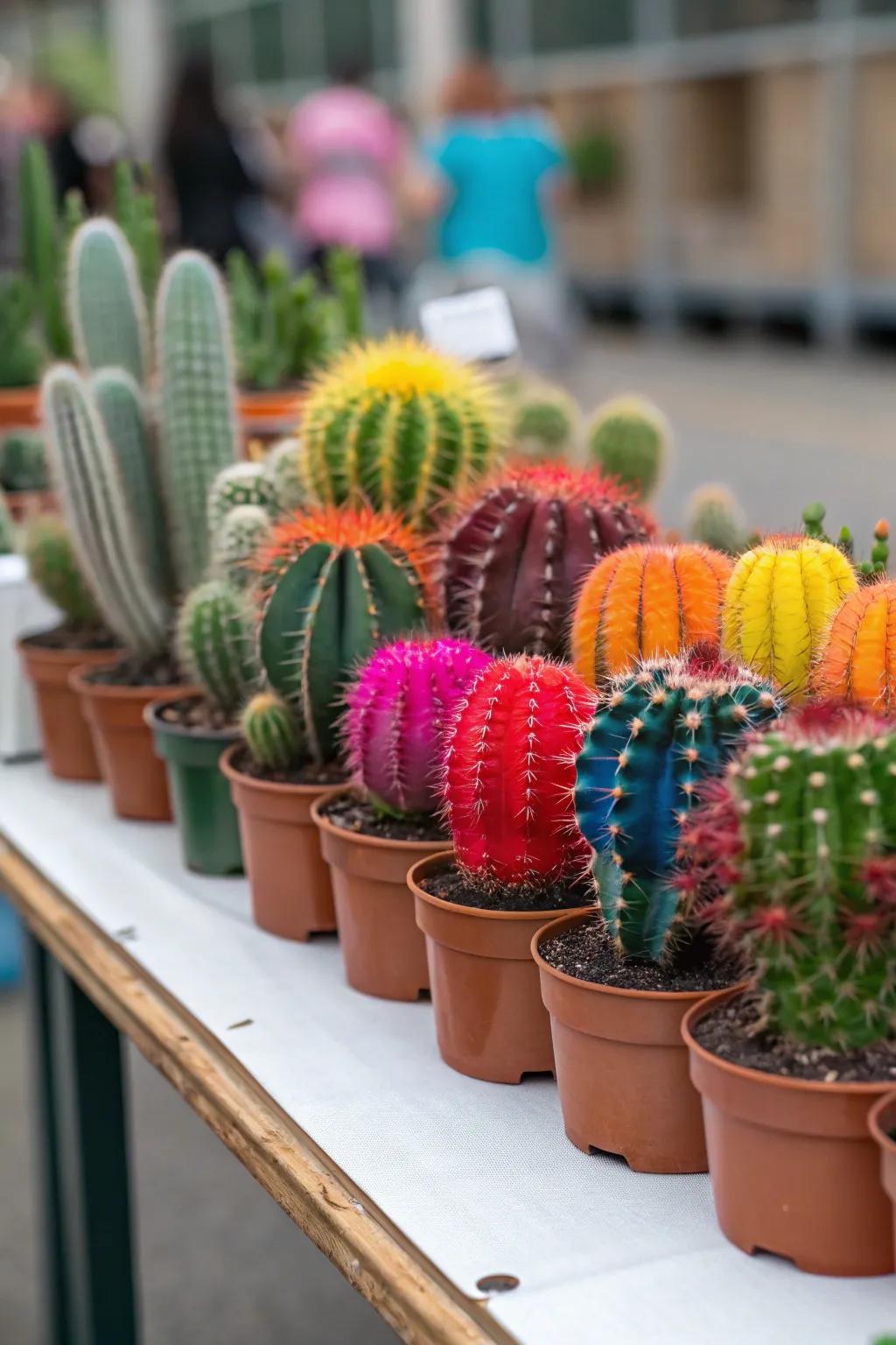 A spectrum of colorful succulents fashions a lively and dynamic display.