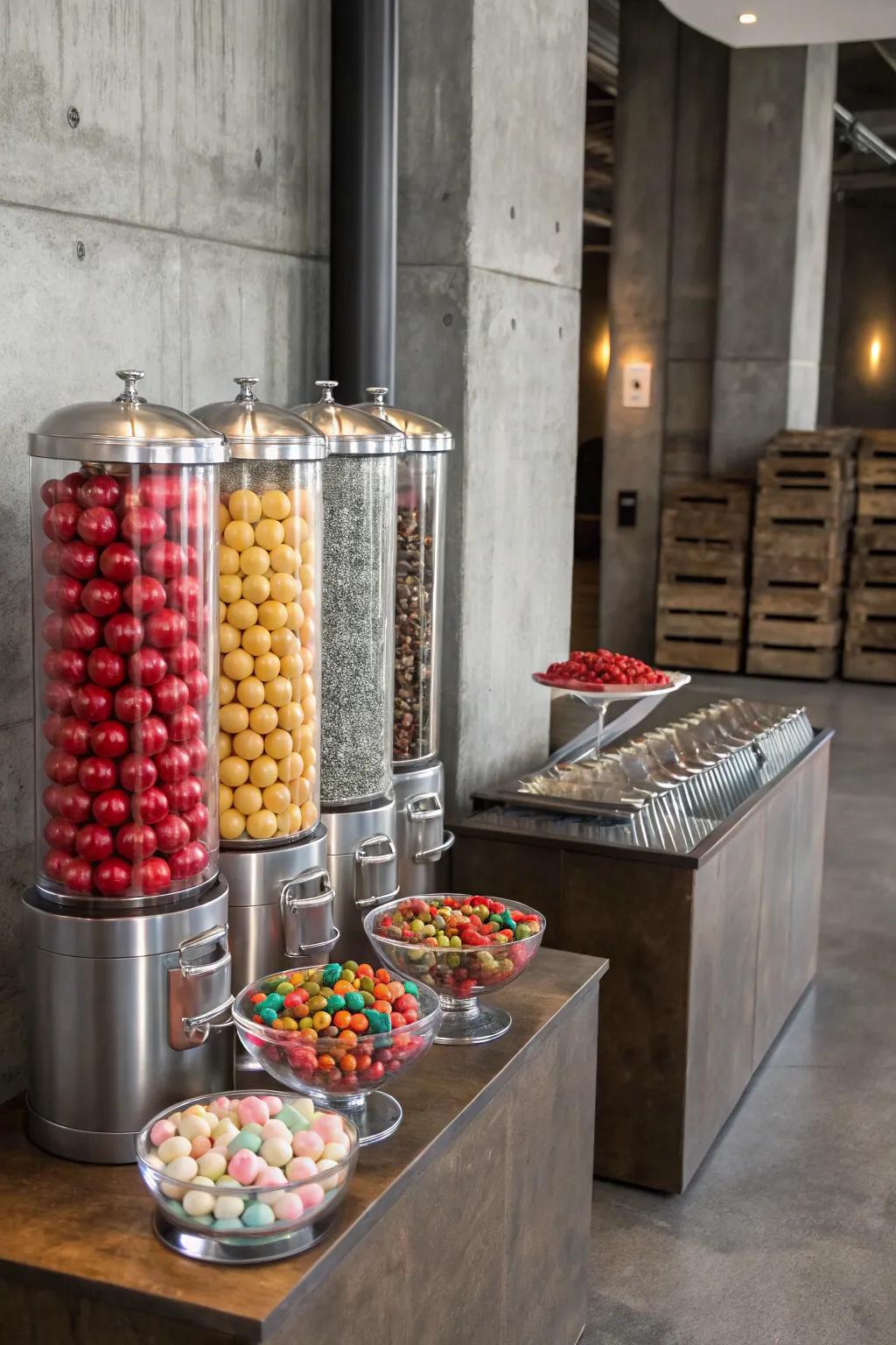 An industrial chic candy bar blending urban style with sleek design.
