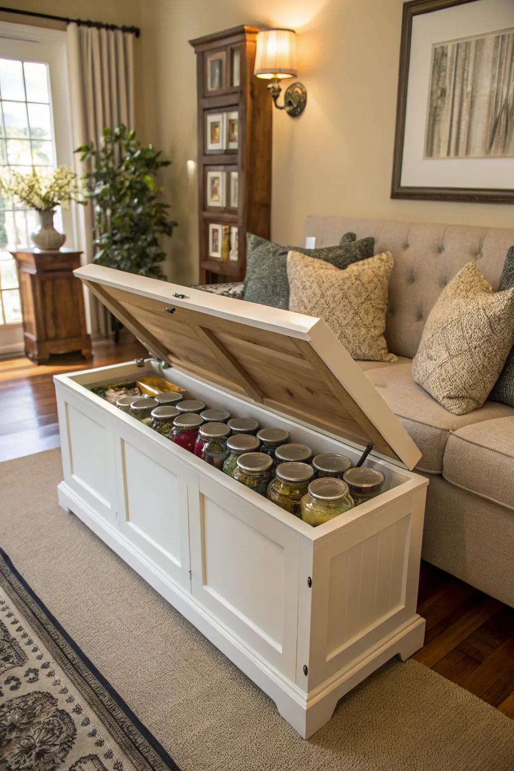 Introduce intrigue and function utilizing concealed compartments in furniture.