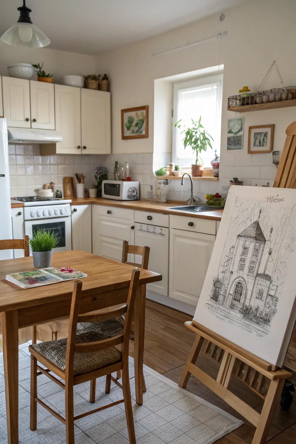 Sketch-style canvas in a cozy cooking area