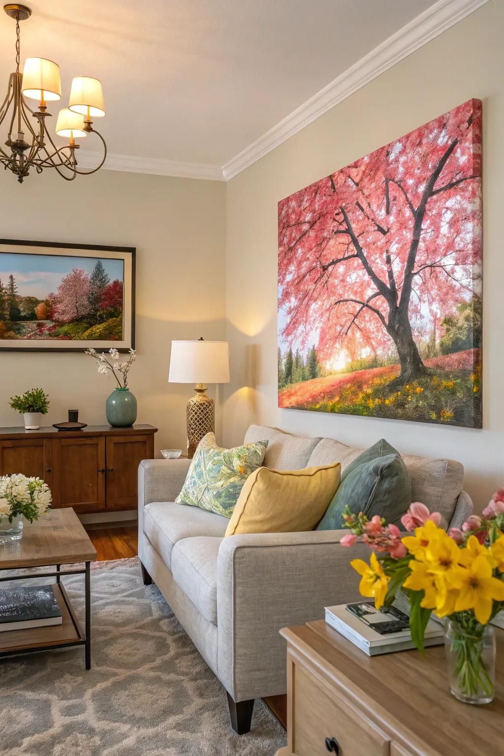 Seasonal artworks capture nature's transitions.