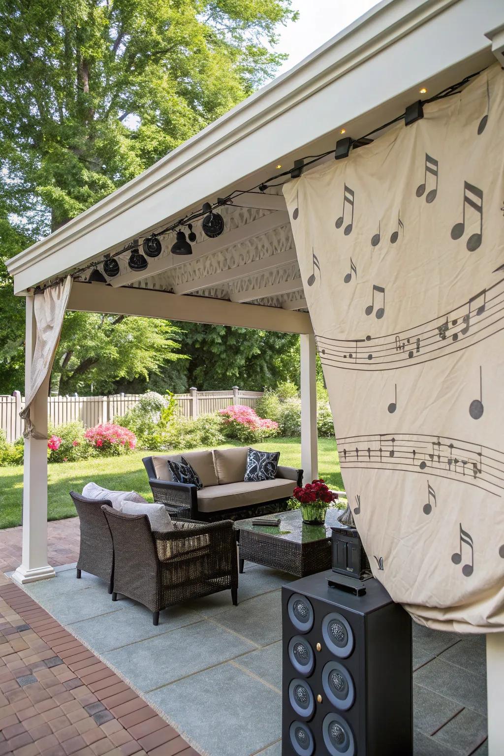 Built-in speakers make a lively atmosphere under canvas covers.