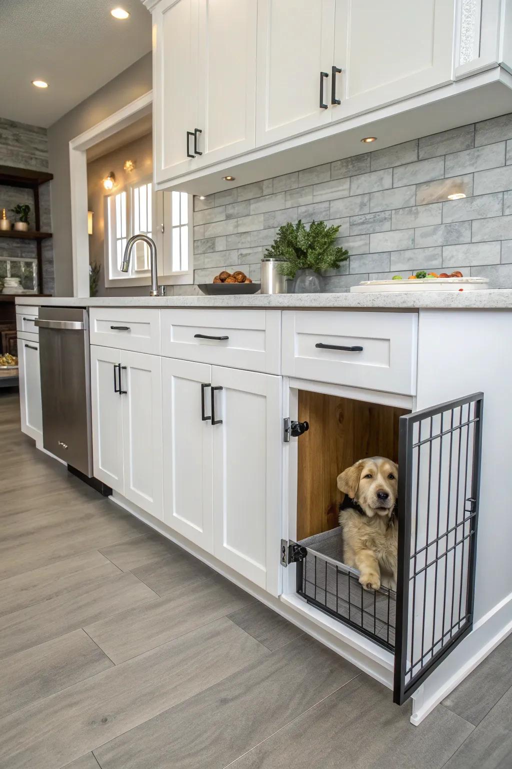 With a cabinet-turned-kennel, keep your space tidy.