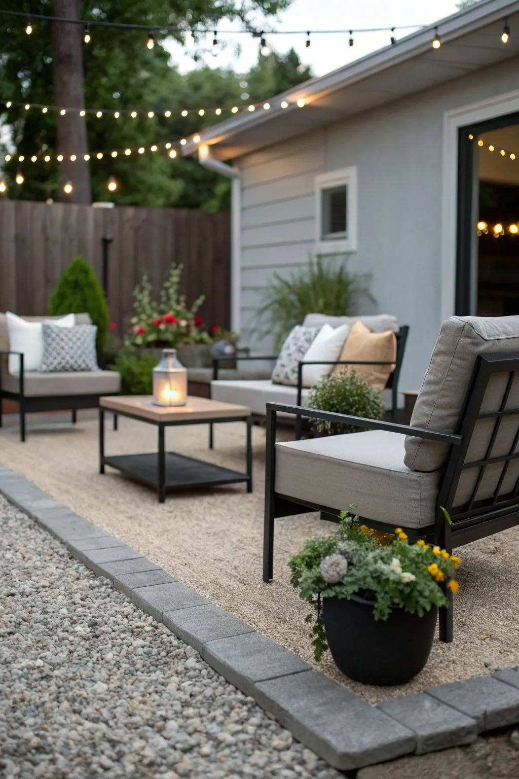 Durable and stylish patio floor achieved with crushed granite.