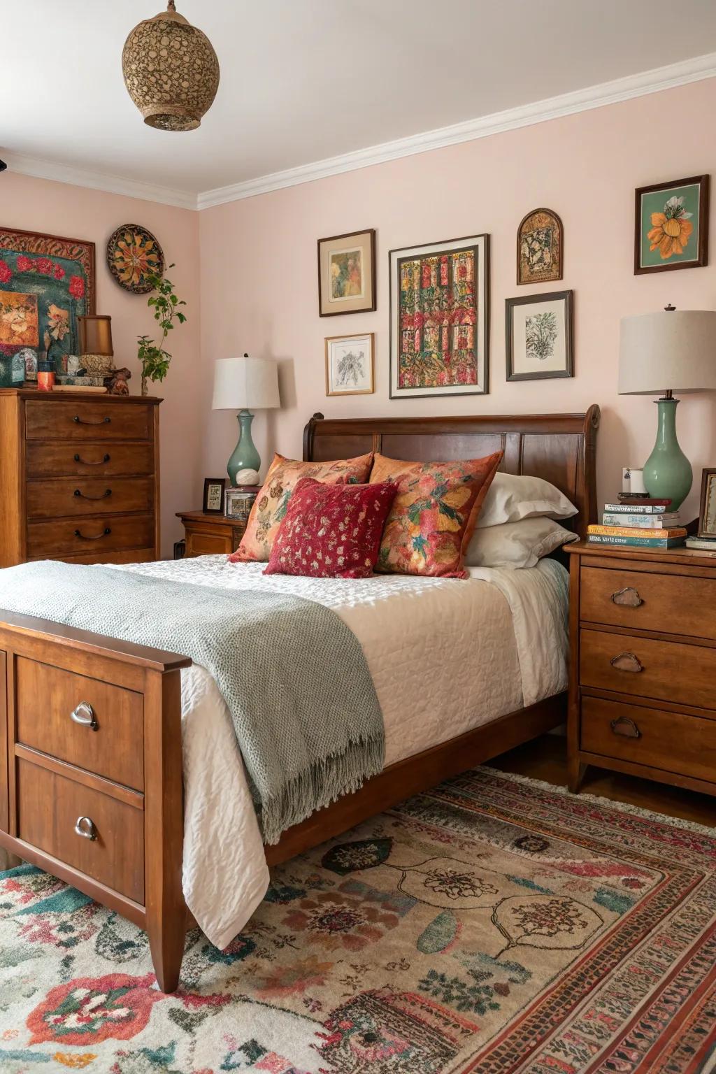 Eclectic design allowing cherry wood to shine in a diverse setting.